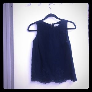 Denim lace trim blouse